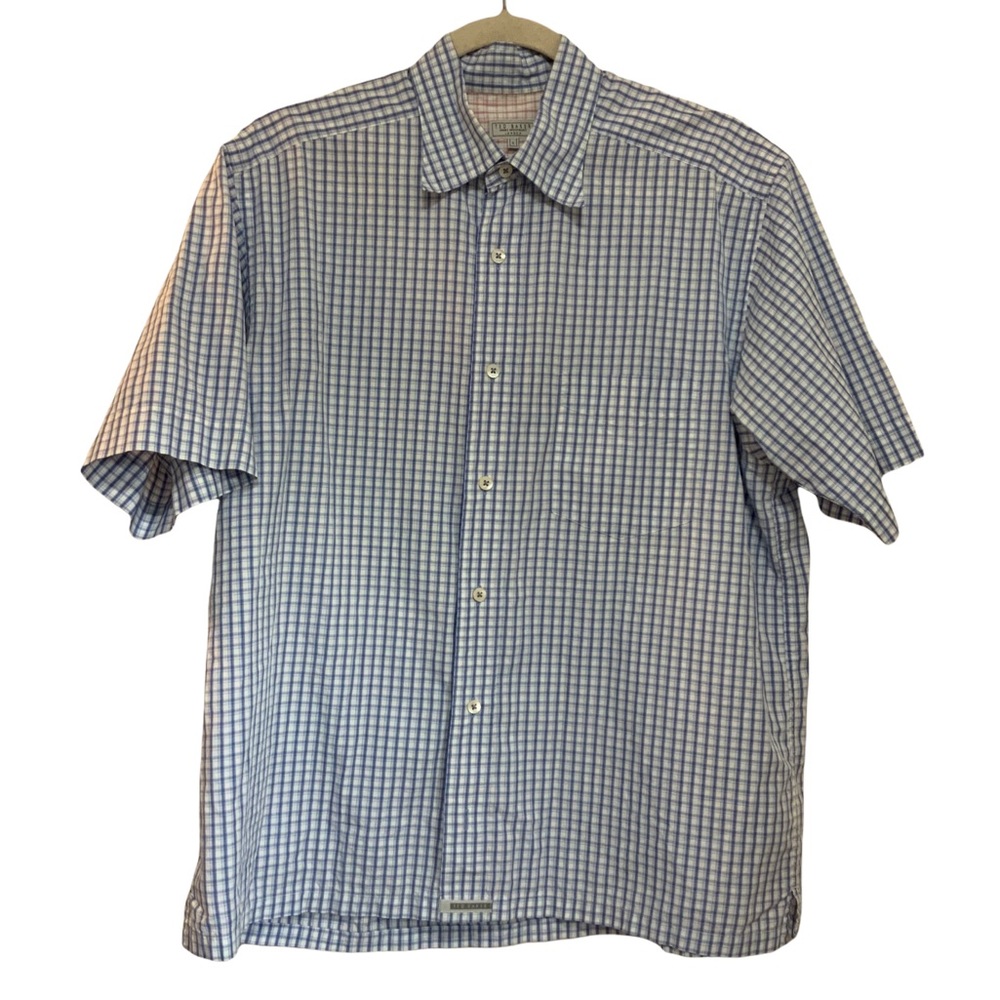 Ted Baker Blue & Pink & White Plaid Short Sleeved Button Down Casual Shirt 4=L